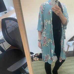 Blue Women's Cardigan Floral Print